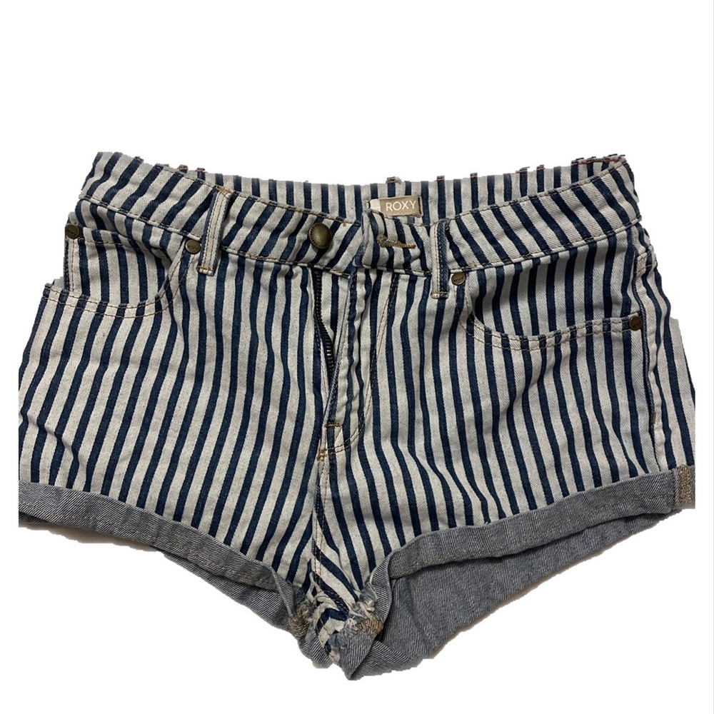 Striped Roxy Jean High Waisted Shorts